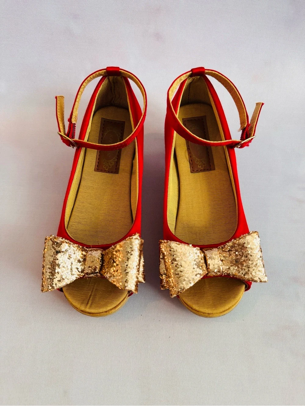 Joyfolie VALERIA HEEL IN RED with Gold Sequin Bow